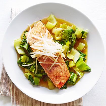 Pan-Seared Salmon with Citrus-Miso Glaze and Sautéed Bok Choy
