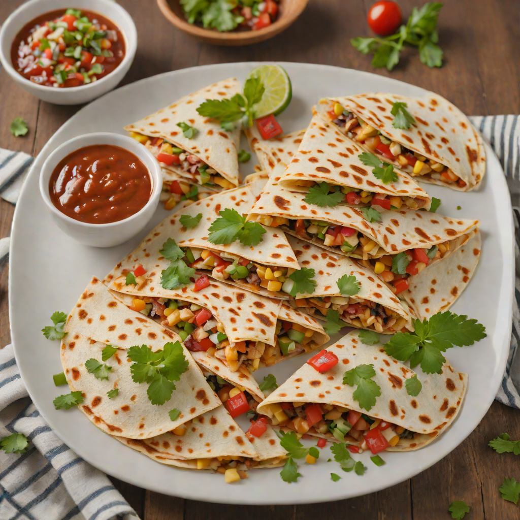 Vegetable-Loaded Chicken Quesadillas with Mild Salsa