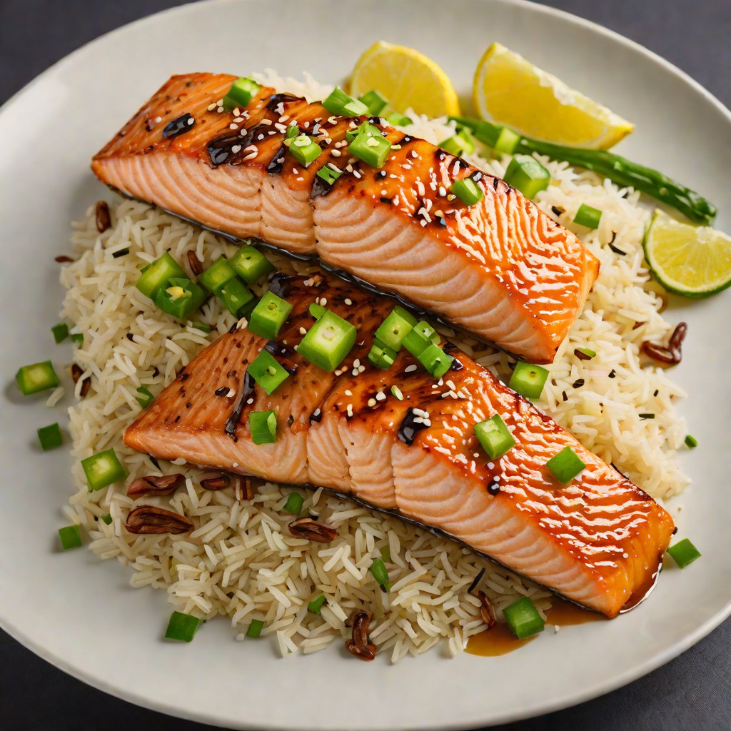 Seared Teriyaki-Glazed Salmon with Scallion Rice