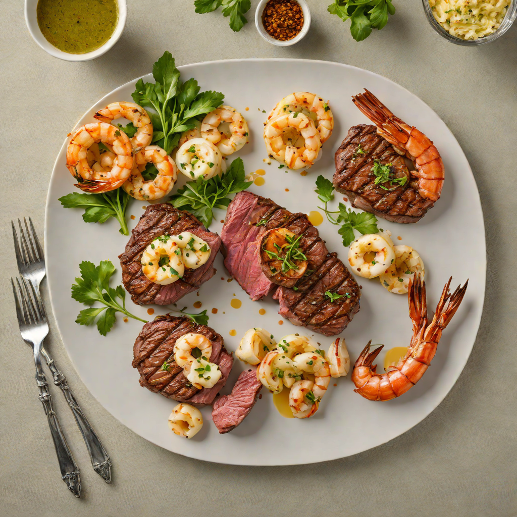 Pan-Seared Steak with Garlic Herb Butter and Grilled Shrimp