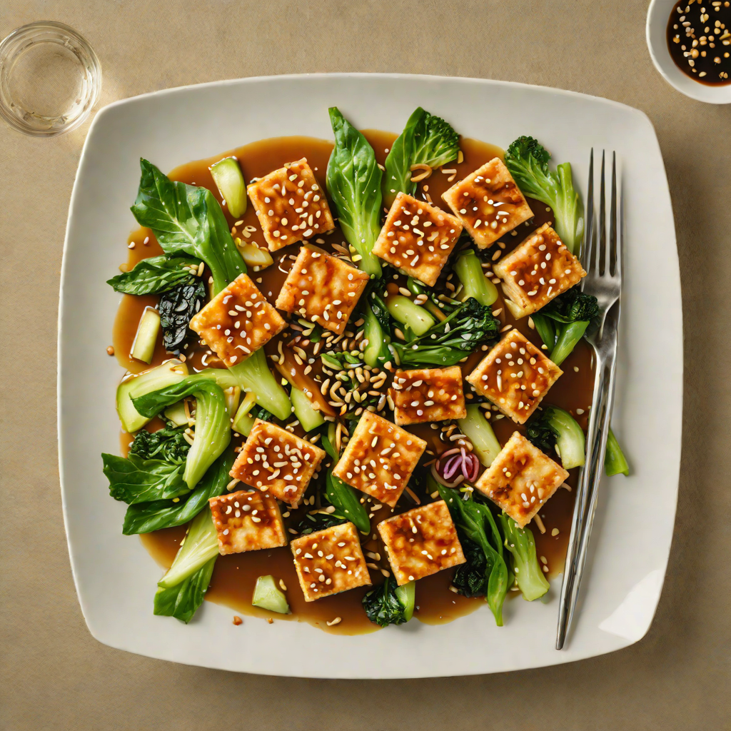 Stir-Fried Tofu with Garlic-Ginger Soy Glaze and Baby Bok Choy