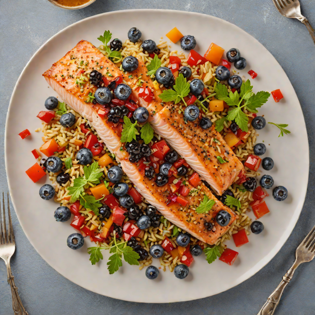 Baked Herb-Crusted Salmon with Roasted Red Pepper and Blueberry Relish