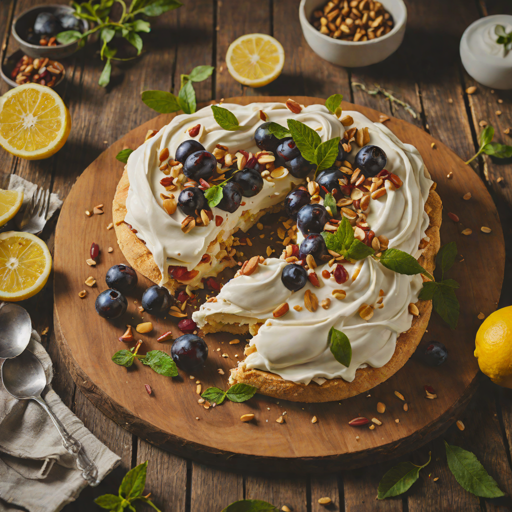 Macadamia and Davidson's Plum Pavlova with Lemon Myrtle Cream