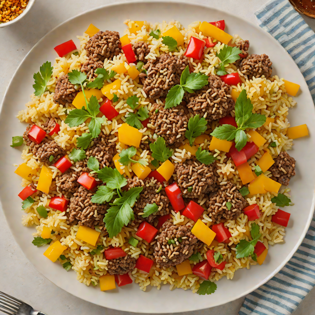 Sautéed Ground Beef with Cauliflower Rice and Bell Peppers