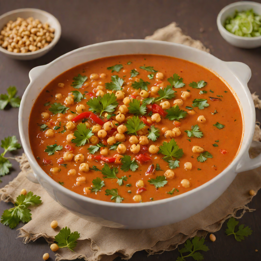 Spiced Red Pepper and Chickpea Soup with Cilantro Garnish