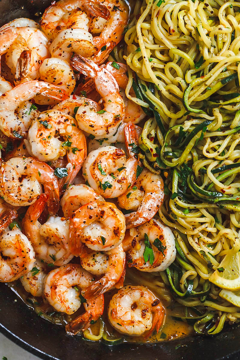 Lemon-Garlic Pan-Seared Shrimp with Zucchini Noodles
