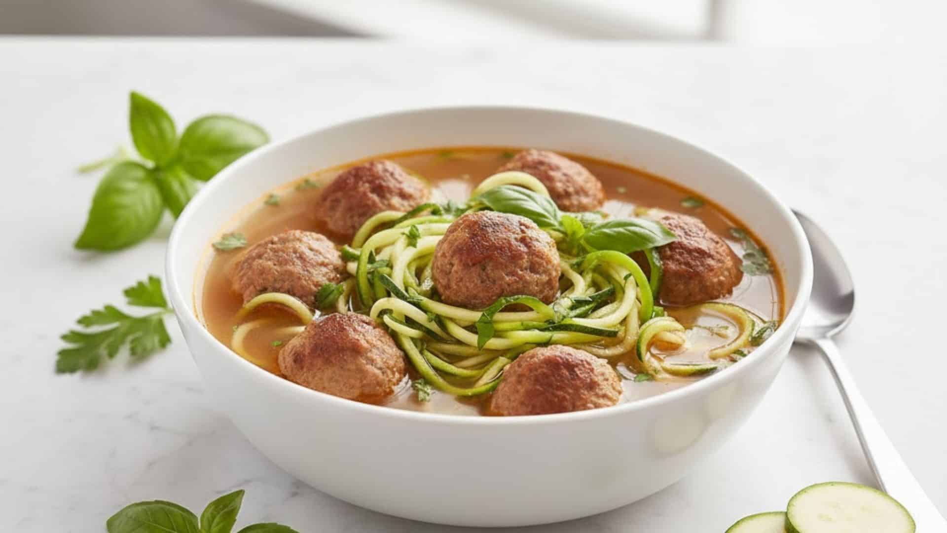 Baked Turkey Zoodle Soup with Fresh Herbs