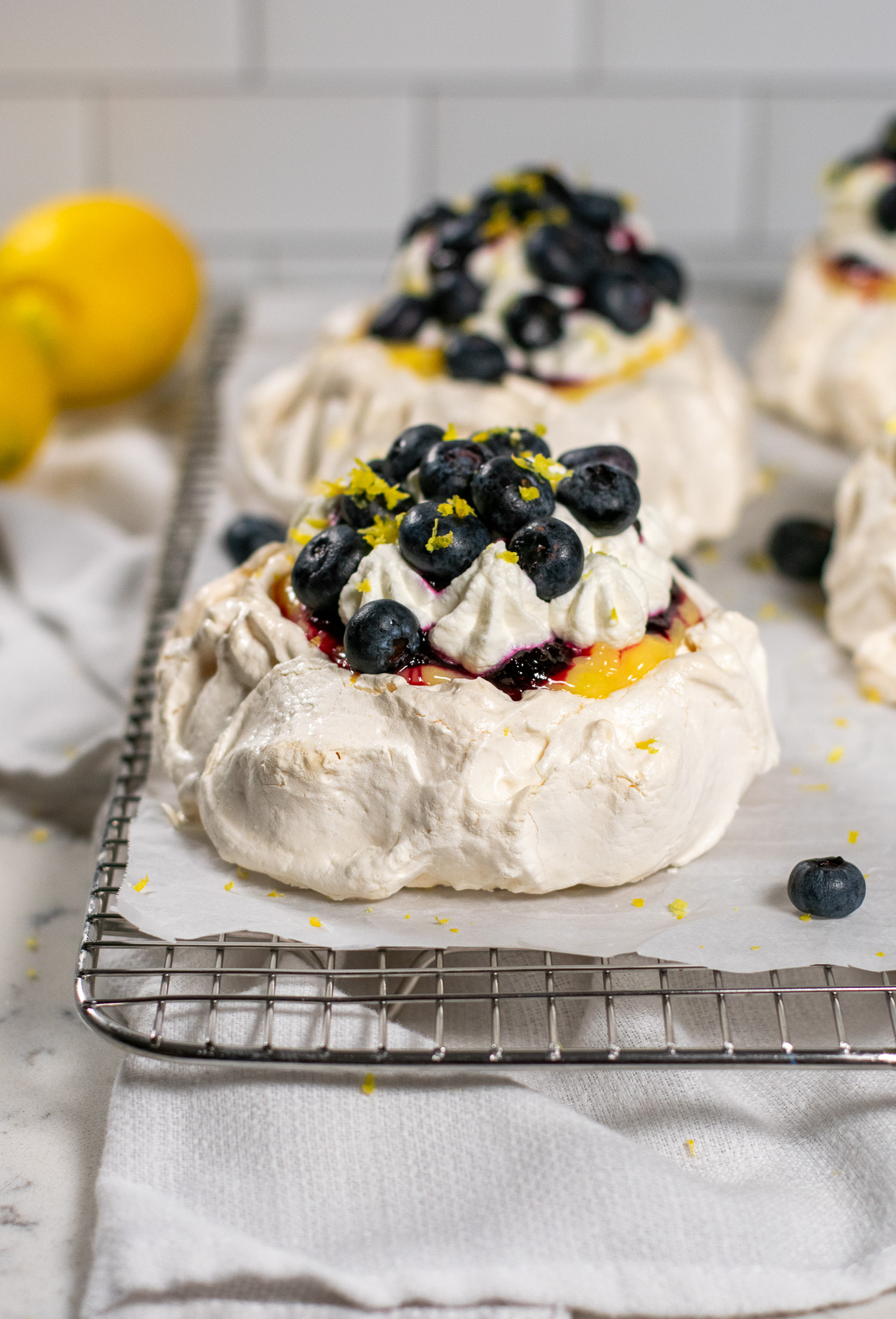 Baked Lemon Pavlova with Blueberry Compote