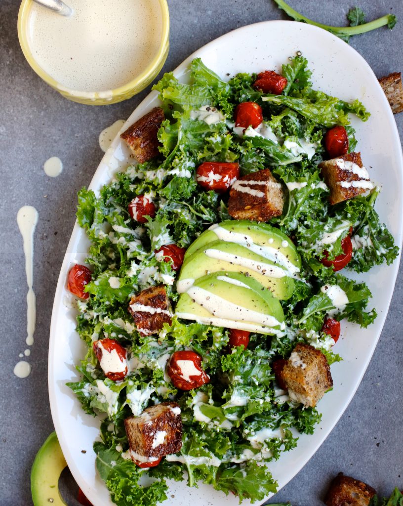 Creamy Avocado-Kale Caesar Salad