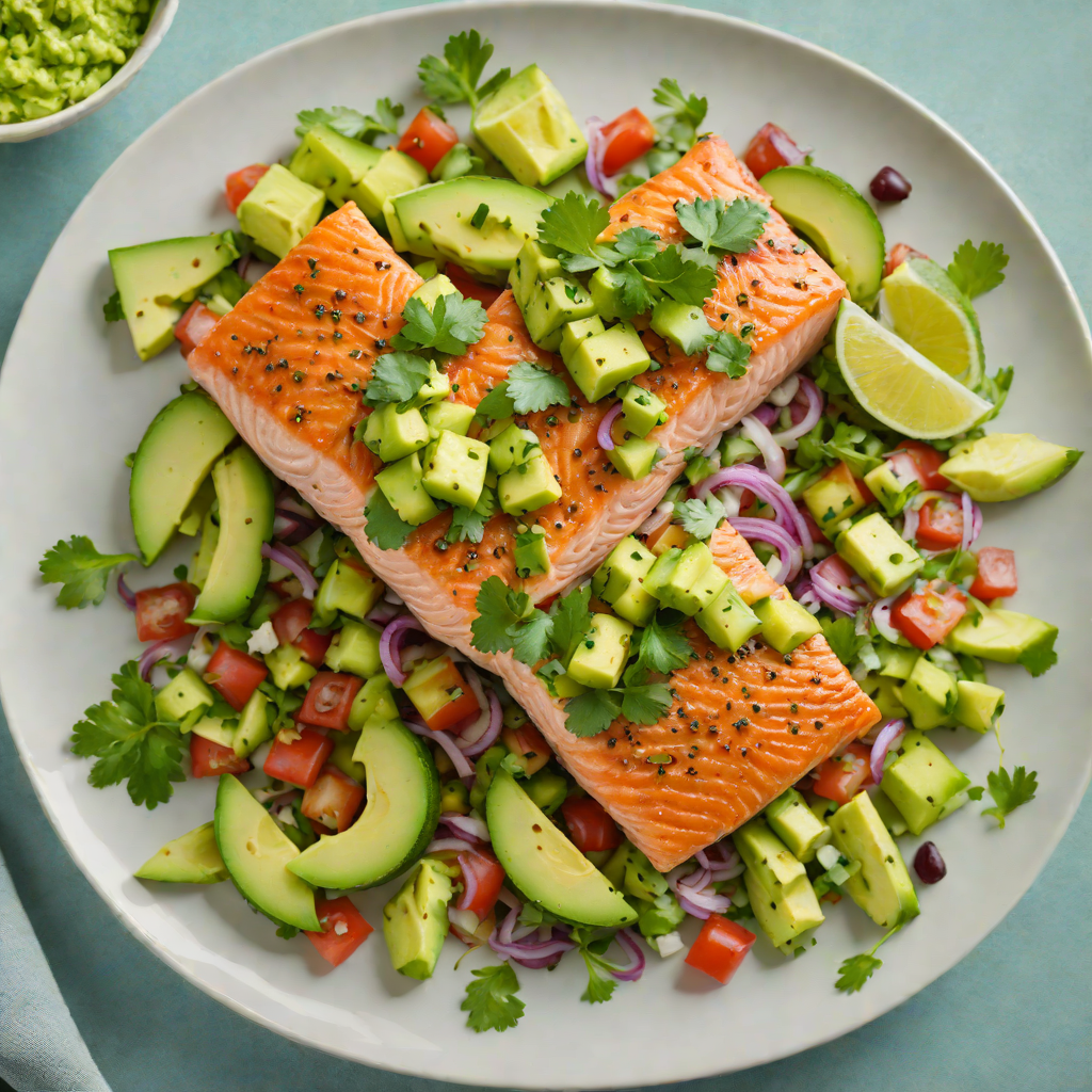 Sautéed Salmon with Avocado Salsa and Cilantro Lime Dressing