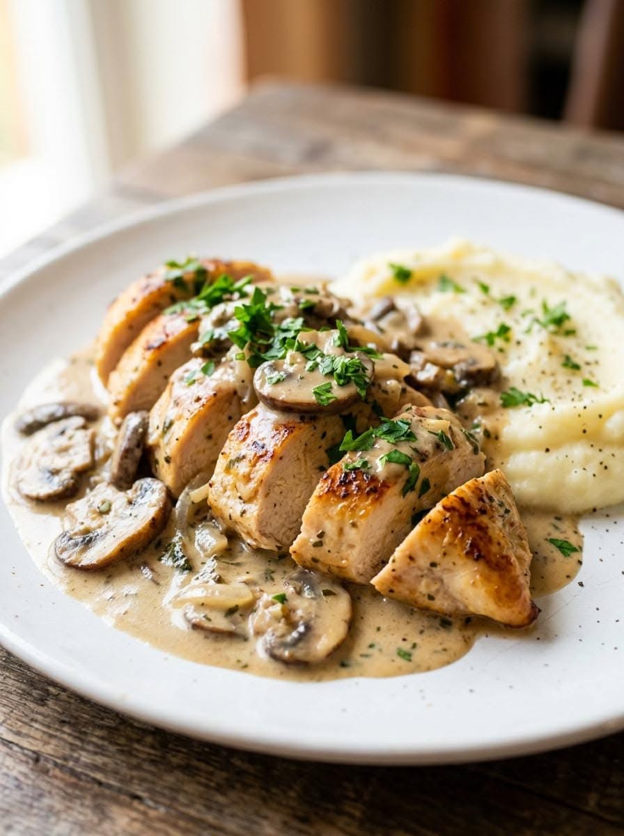 Pan-Seared Chicken with Wild Mushroom and Tarragon Cream Sauce