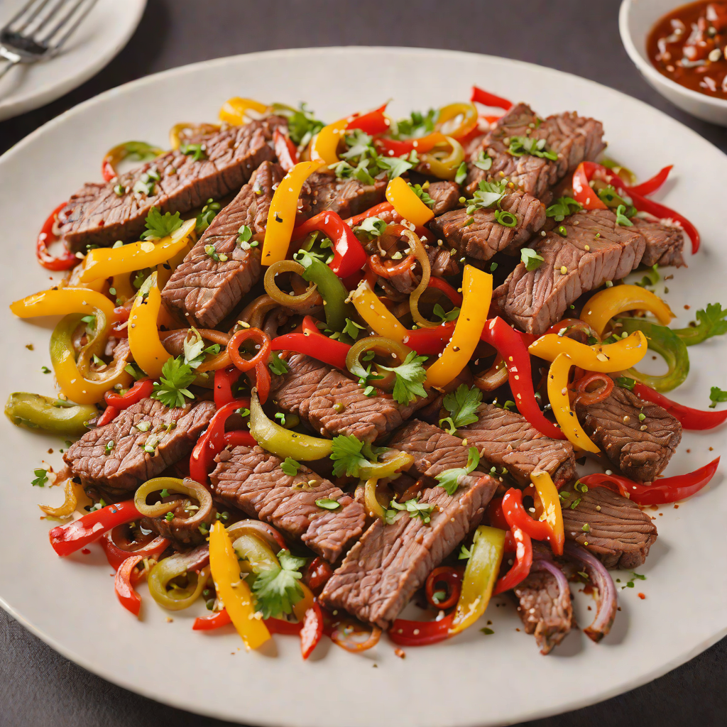 Pan-Seared Beef Strips with Spicy Sautéed Peppers and Onions