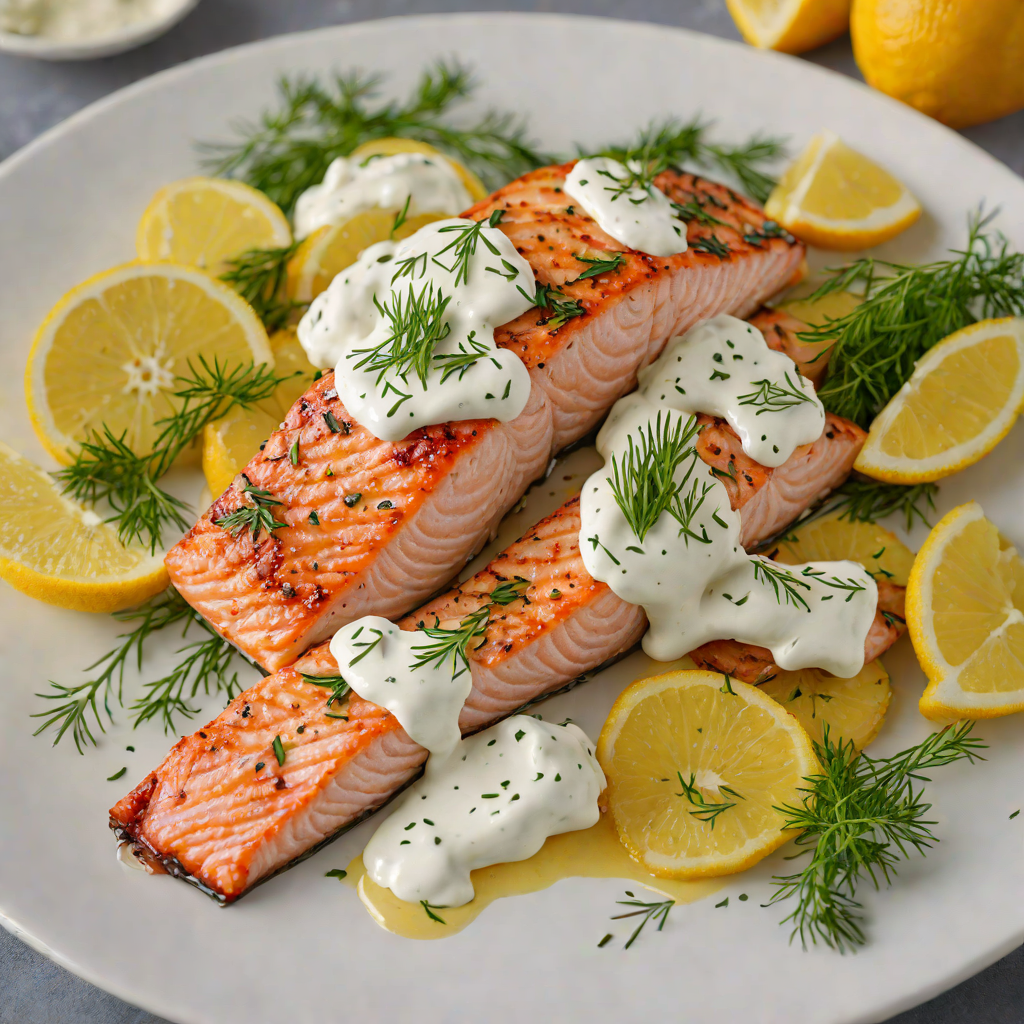 Citrus-Marinated Grilled Salmon with Dill Yogurt Sauce