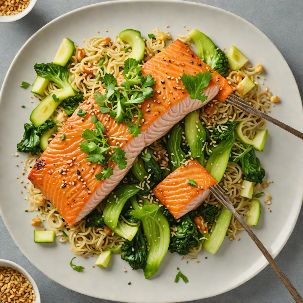 Sautéed Ginger-Scallion Salmon with Sesame Bok Choy