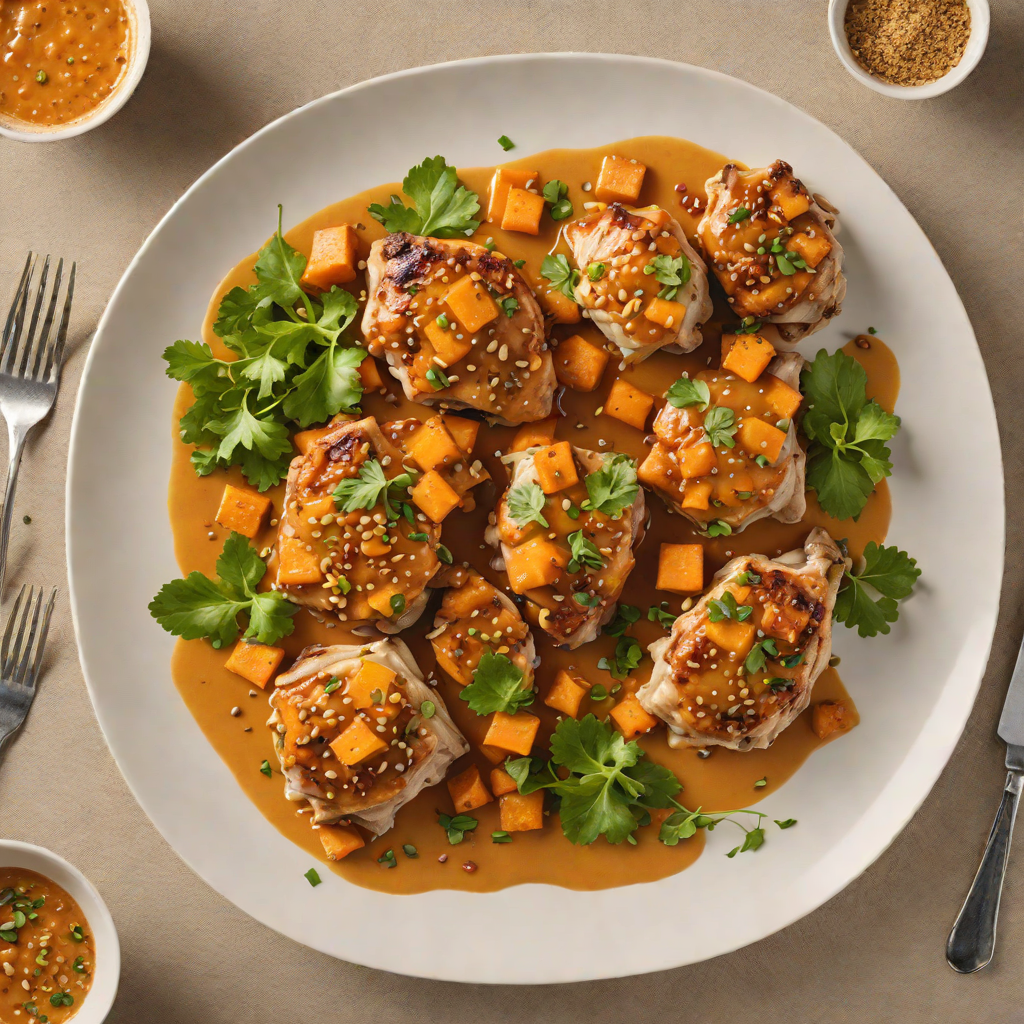 Sautéed Chicken Thighs with Roasted Sweet Potato and Garlic-Ginger Sauce