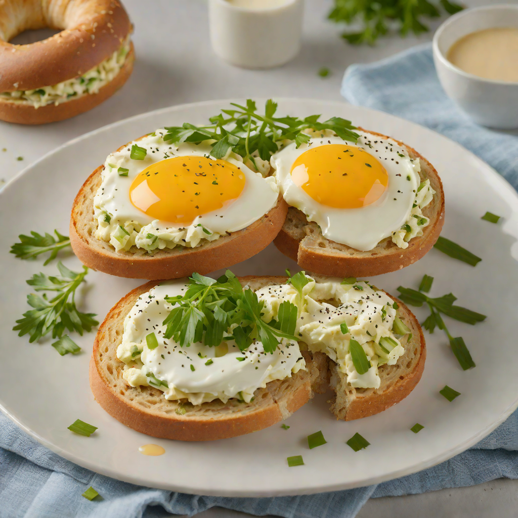 Boiled Egg and Scallion Bagel Sandwich with Cream Cheese Spread