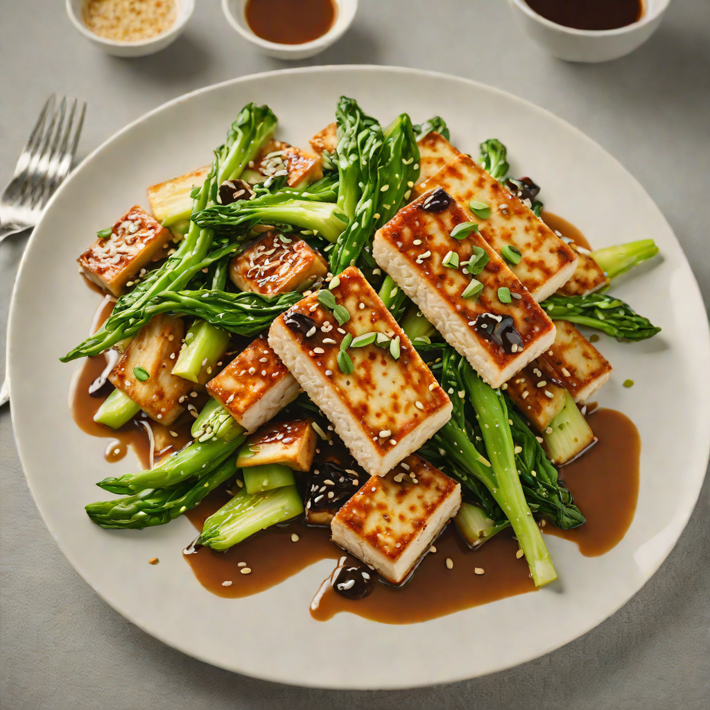 Pan-Seared Tofu with Miso Ginger Glaze and Sautéed Bok Choy