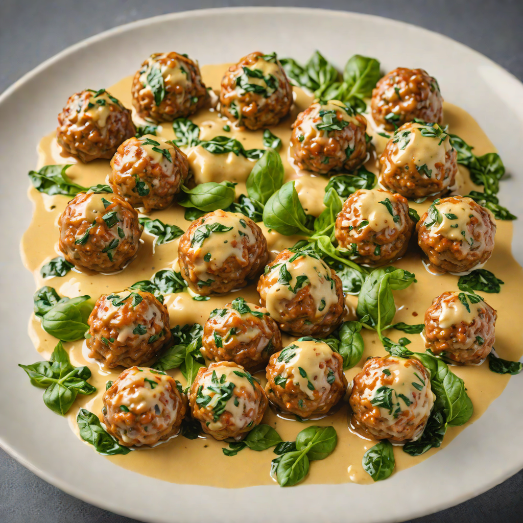 Cheddar-Stuffed Meatballs with Creamy Spinach Sauce