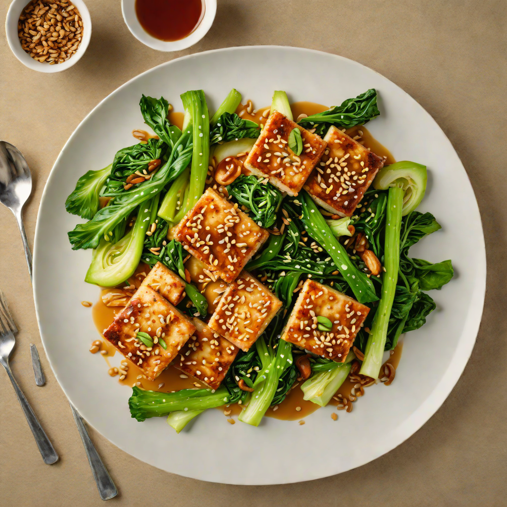 Pan-Fried Sesame Ginger Tofu with Sautéed Bok Choy