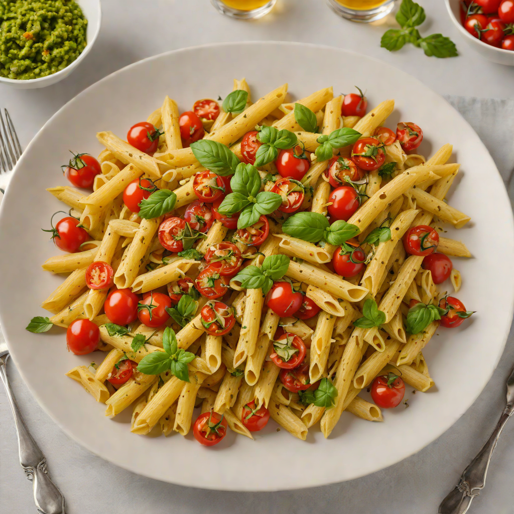 Four-Herb Pesto Penne with Roasted Cherry Tomatoes