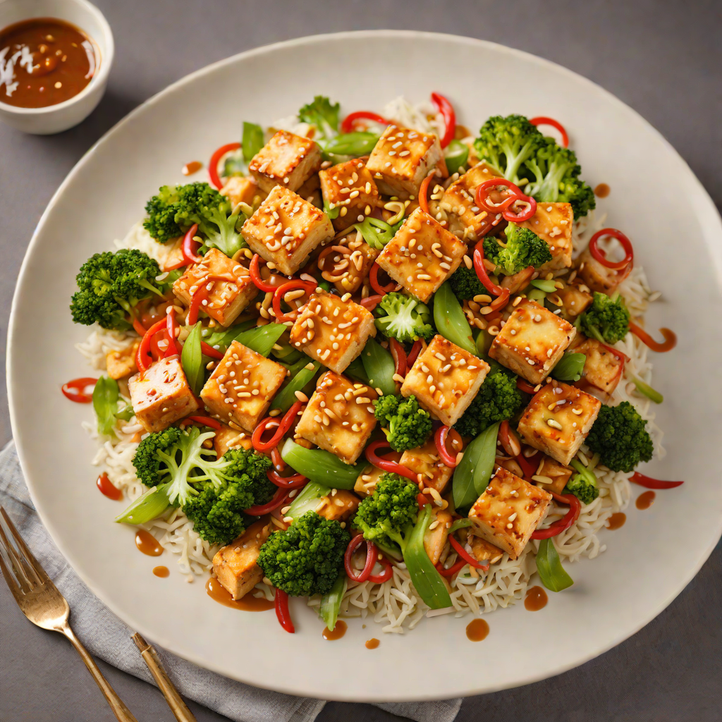 Stir-Fried Tofu with Spicy Peanut Sauce and Crispy Vegetables