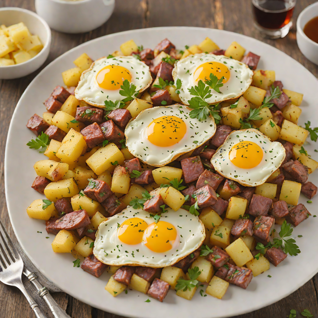 Classic English Breakfast Hash with Potatoes and Sausage