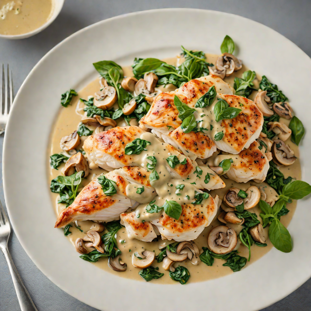 Pan-Seared Chicken with Creamy Mushroom and Spinach Sauce