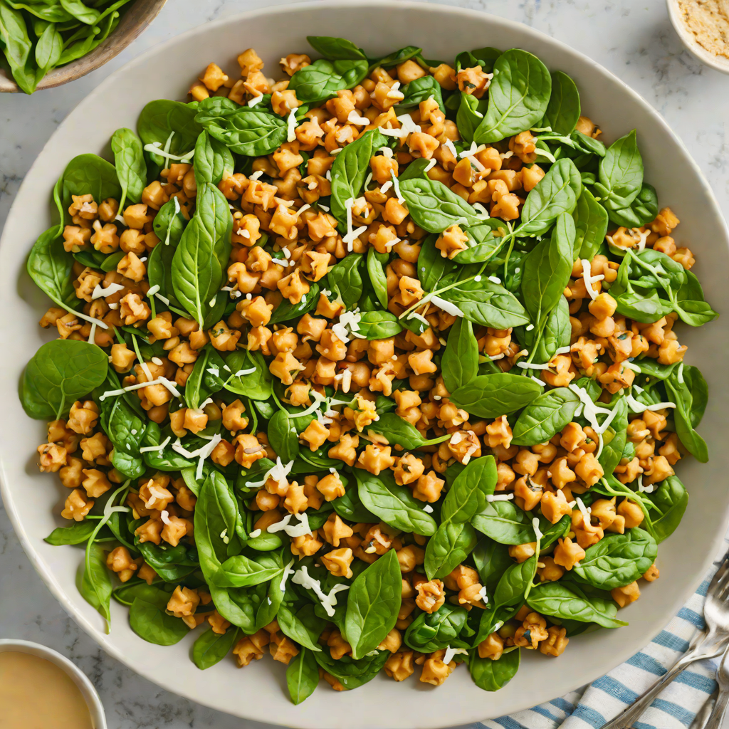 Crispy Baked Chickpea and Spinach Salad with Tahini Dressing