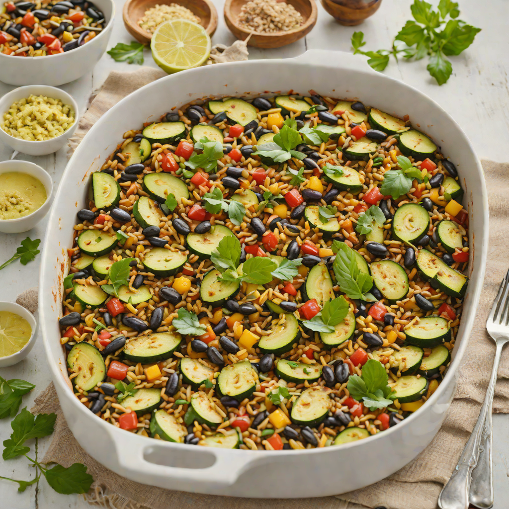 Baked Zucchini and Black Bean Vegetarian Casserole with Spices