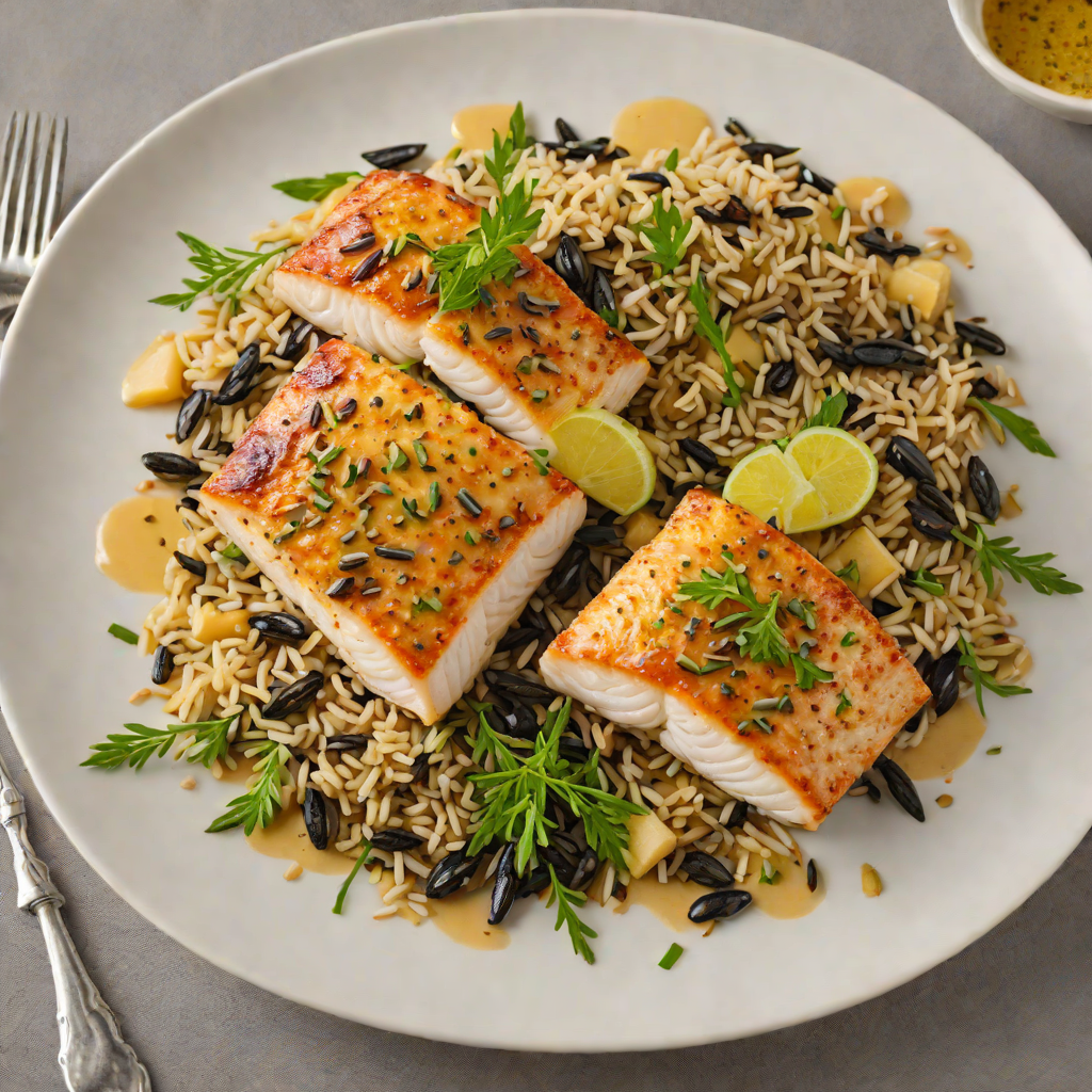 Pan-Seared Walleye with Wild Rice and Maple-Dijon Glaze