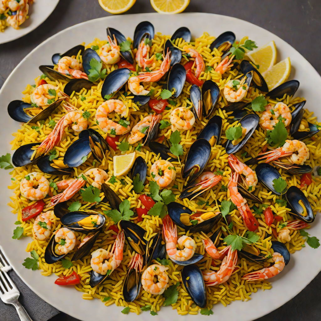 Saffron-Infused Spanish Seafood Paella with Mussels and Shrimp