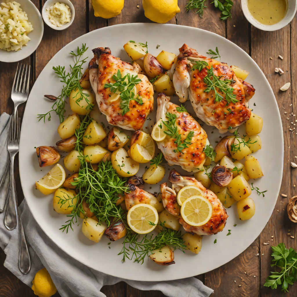 Baked Lemon-Thyme Chicken with Garlic Potatoes