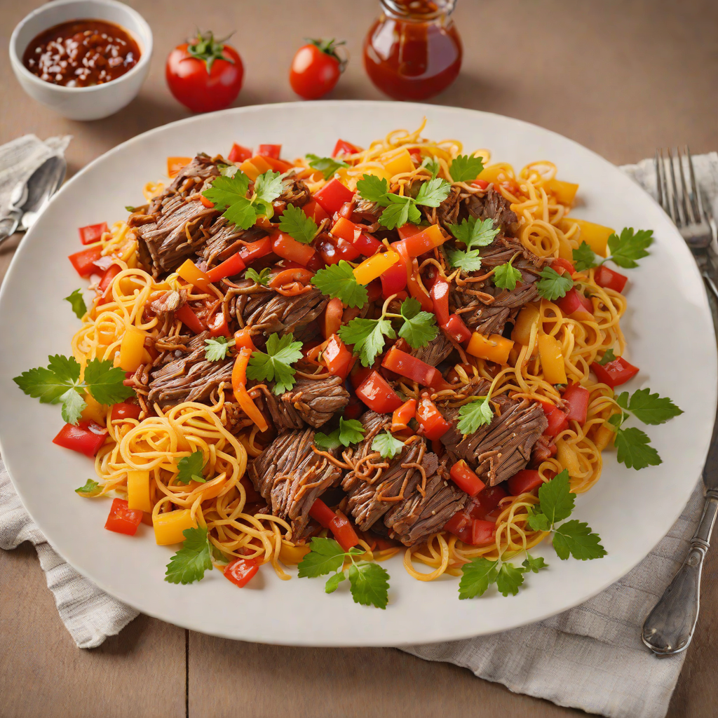 Slow-Cooked Shredded Beef with Bell Peppers and Tomato Sauce