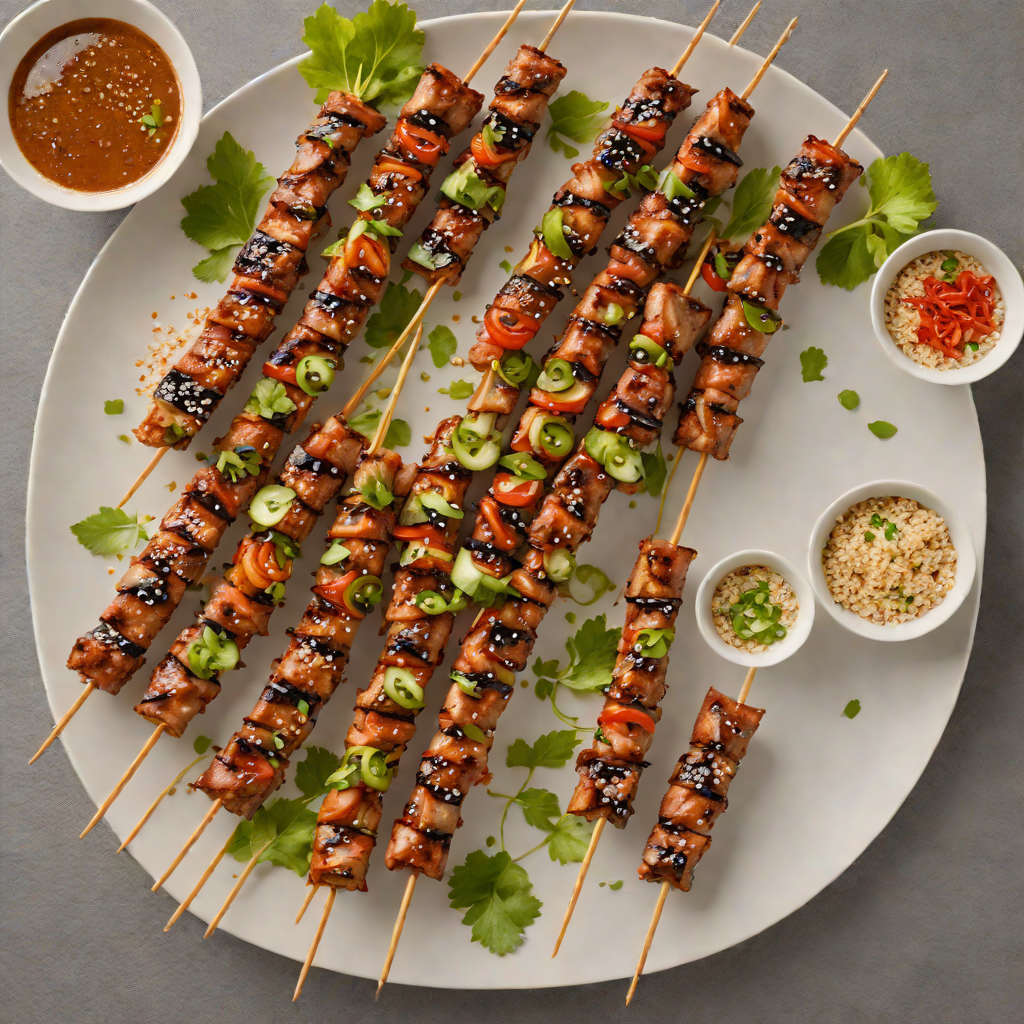 Grilled Korean-Spiced Pork Skewers with Sesame Dipping Sauce