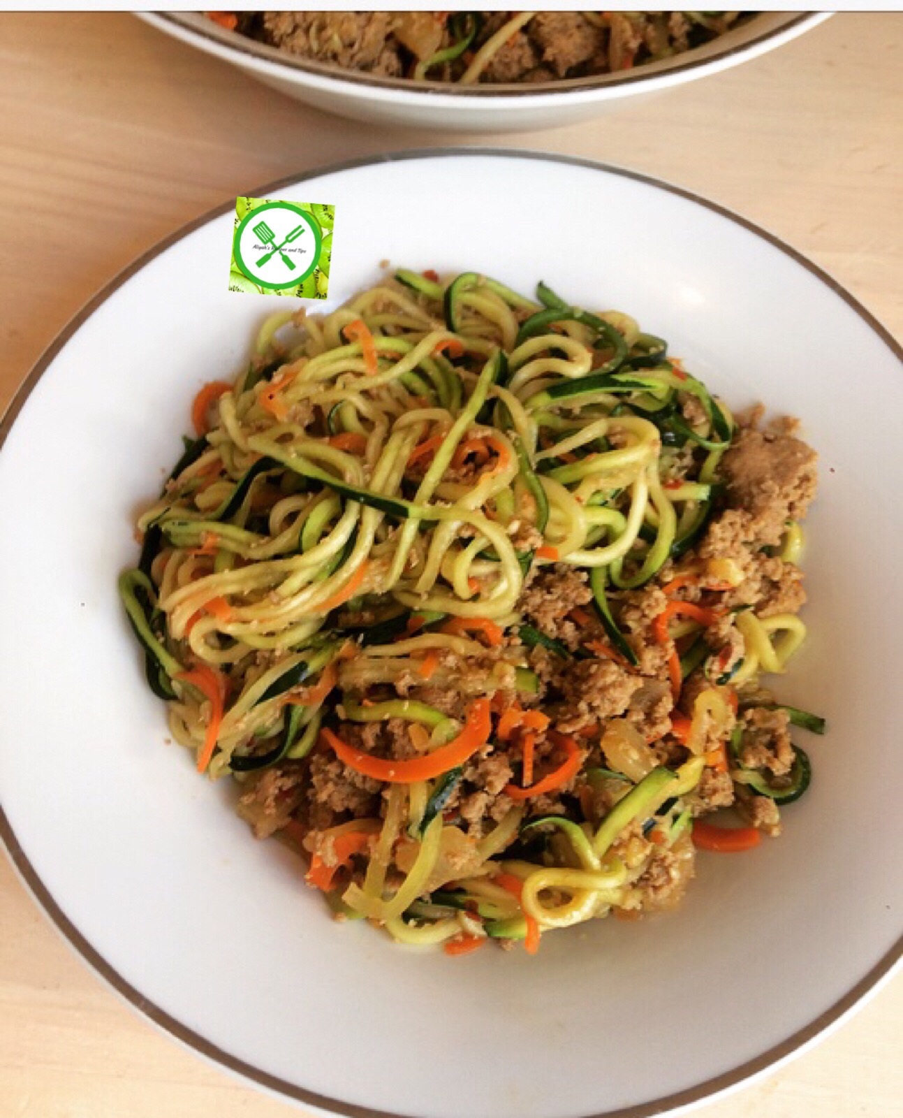 Mushroom-Tomato Zucchini Noodles with Ground Turkey