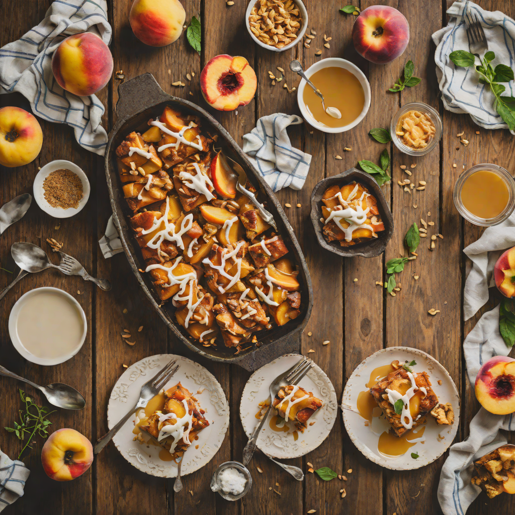 Peach Bourbon Bread Pudding with Vanilla Glaze