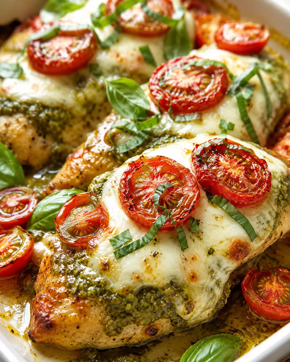 Oven-Baked Caprese Chicken with Basil Pesto