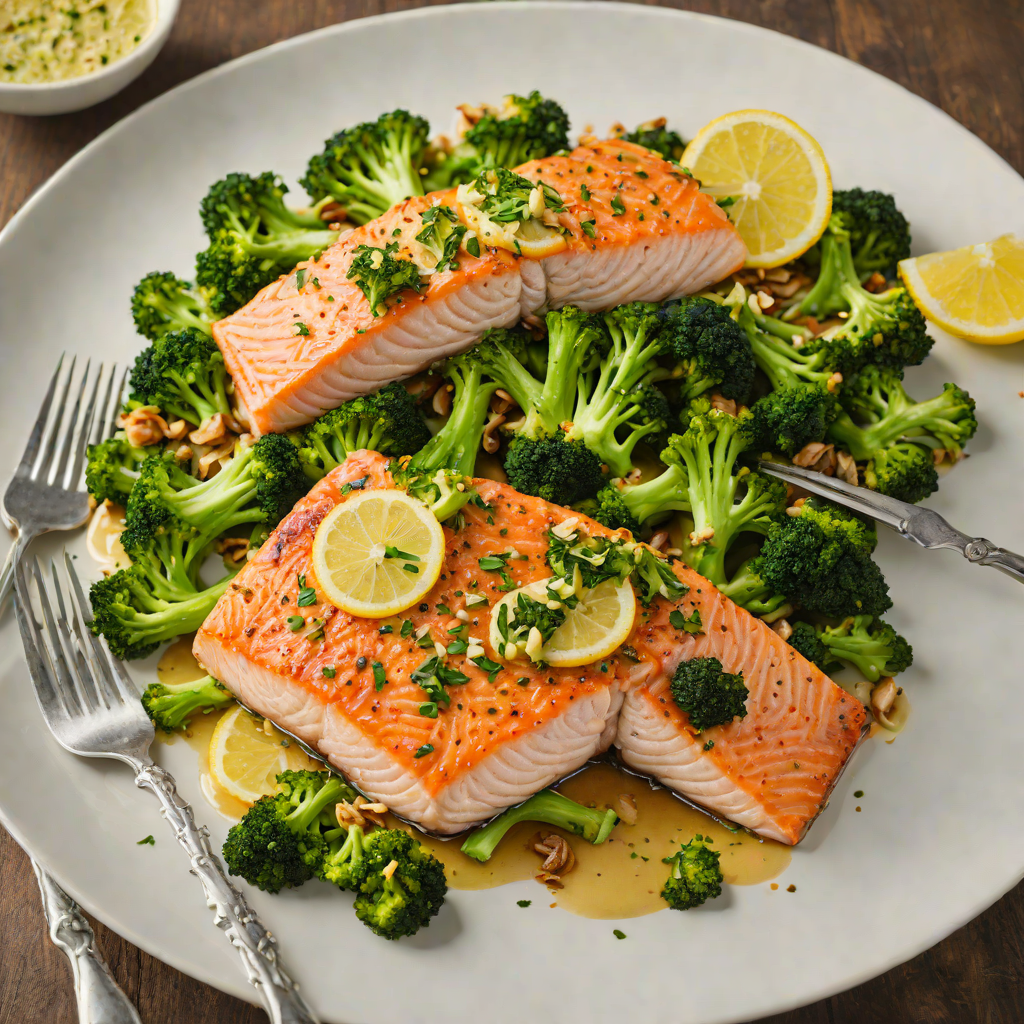 Pan-Roasted Salmon with Charred Broccoli and Lemon-Garlic Dressing