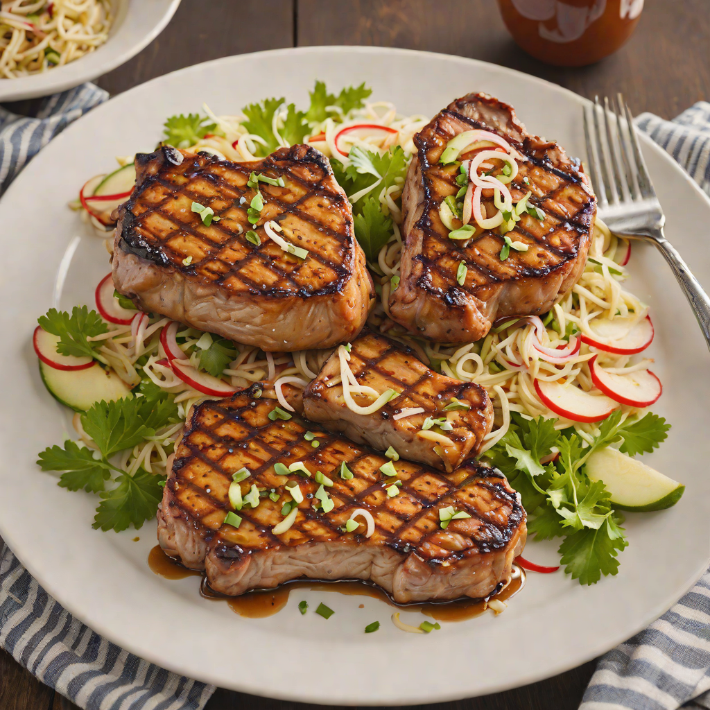 Grilled Bourbon-Glazed Pork Chops with Apple Slaw