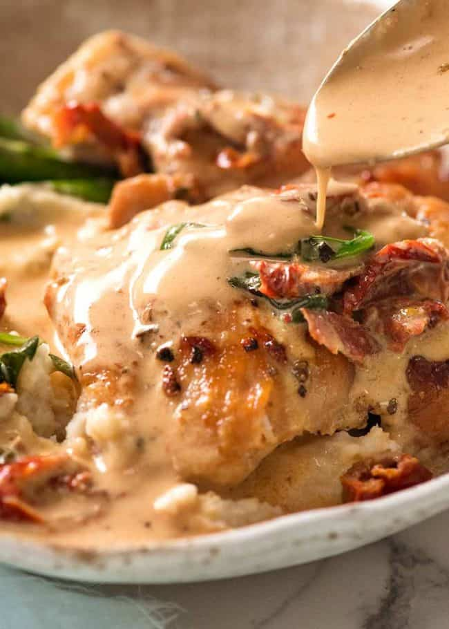 Pan-Seared Chicken with Sundried Tomato and Basil Cream Sauce
