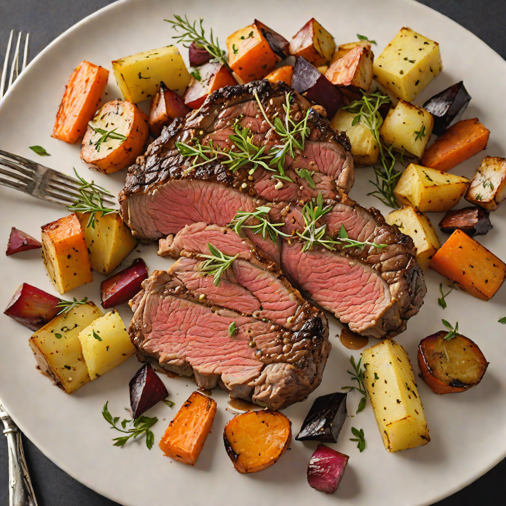 Pan-Seared Ribeye with Garlic Butter and Roasted Root Vegetables