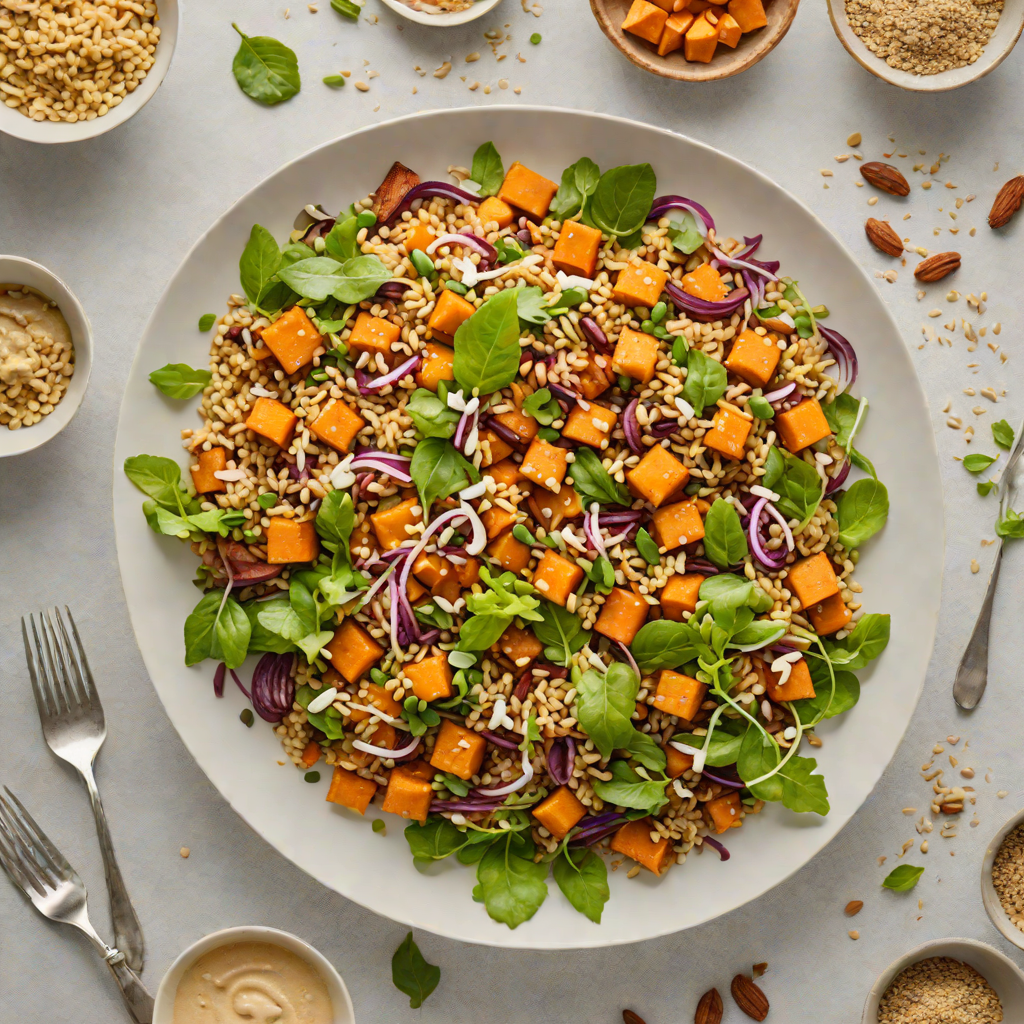 Gluten-Free Quinoa Salad with Roasted Sweet Potato and Tahini Dressing