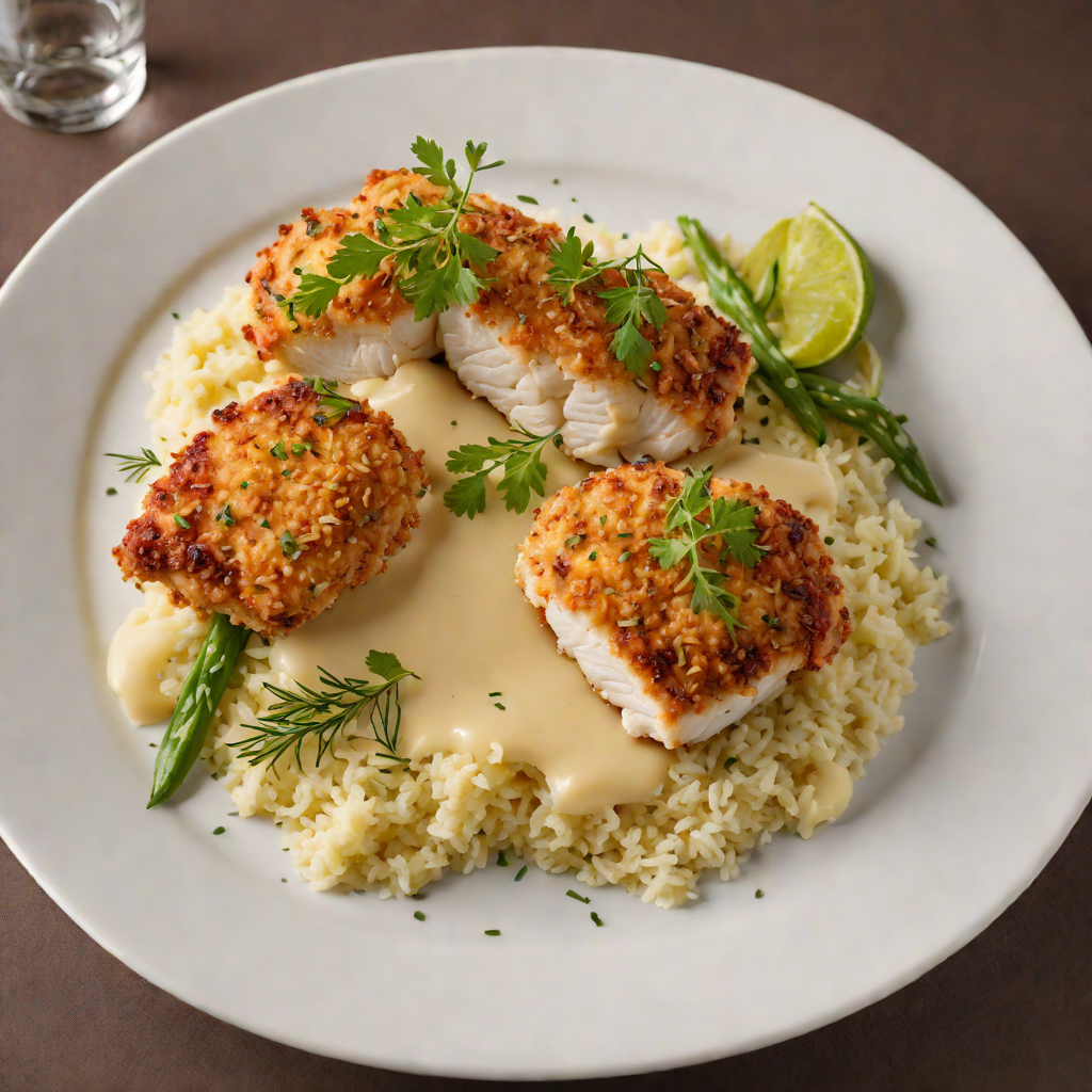 Macadamia-Crusted Chicken with Wattleseed Mashed Potatoes