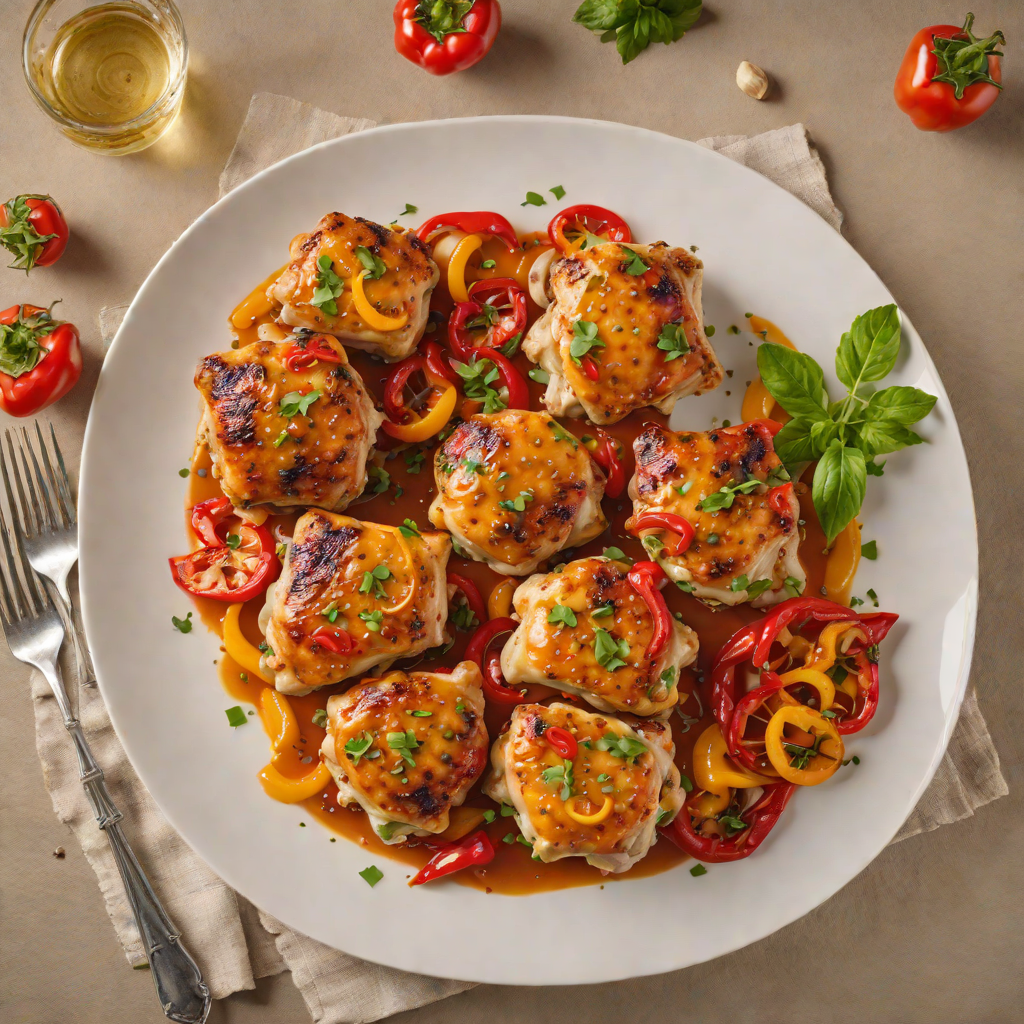 Pan-Seared Chicken Thighs with Garlic and Roasted Bell Peppers