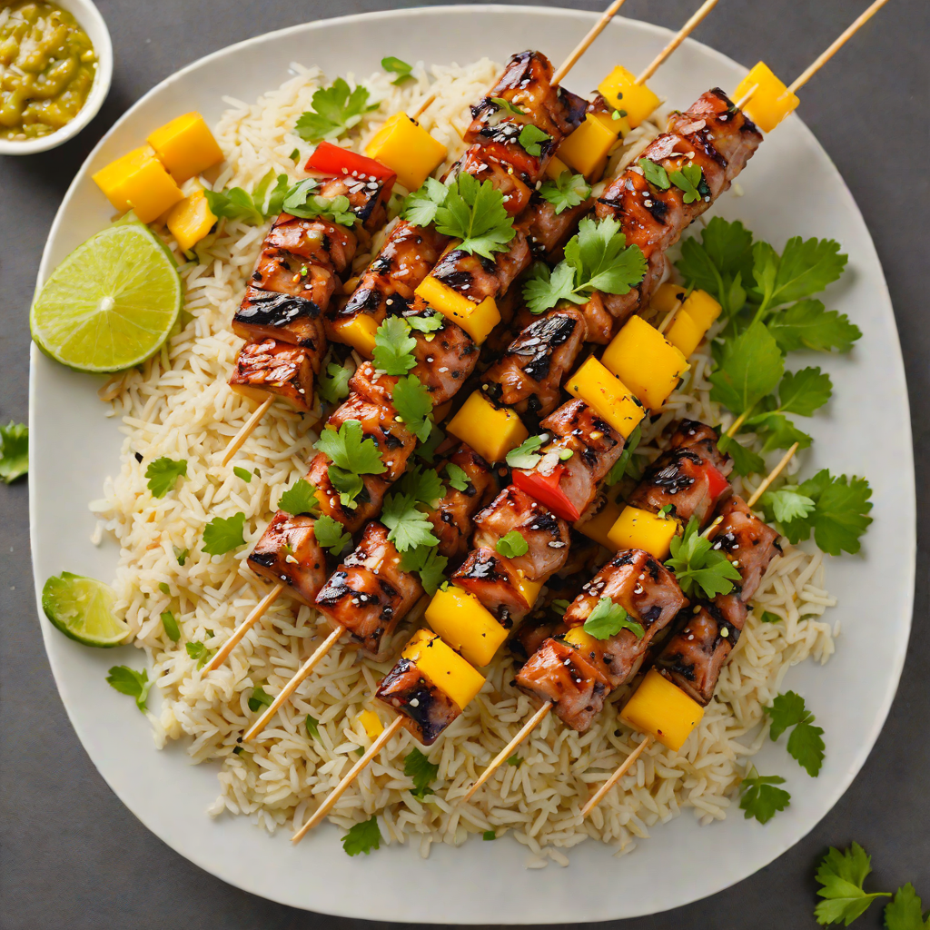 Grilled Mango-Glazed Pork Skewers with Cilantro Rice