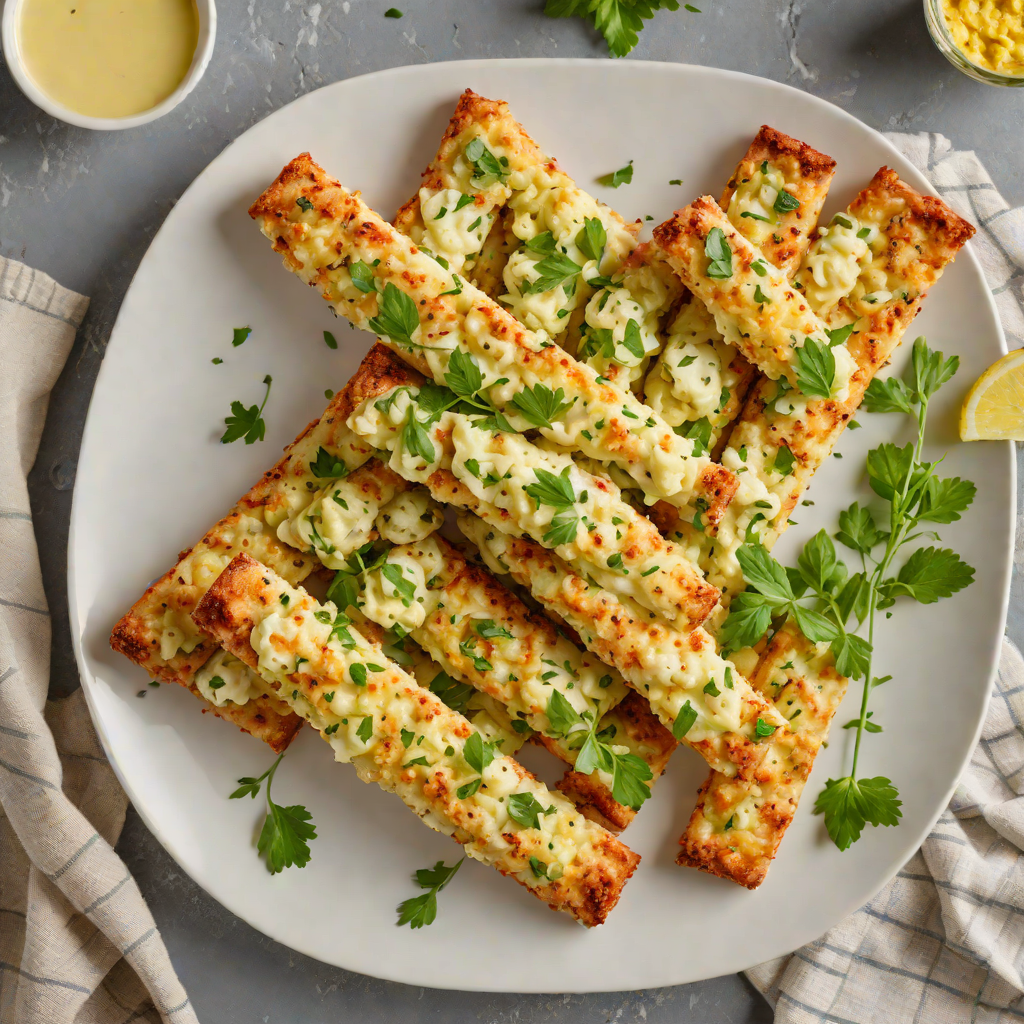 Cheesy Cauliflower Breadsticks with Garlic Herb Butter