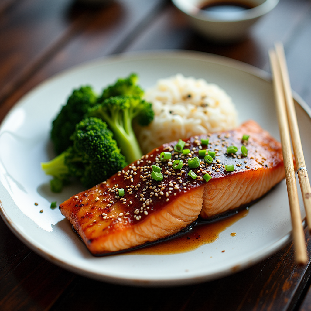 Ginger-Soy Glazed Salmon with Sesame and Scallion Rice