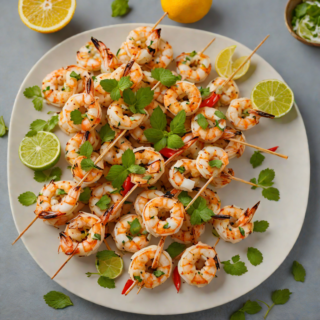Citrus-Marinated Grilled Shrimp Skewers with Chili and Mint