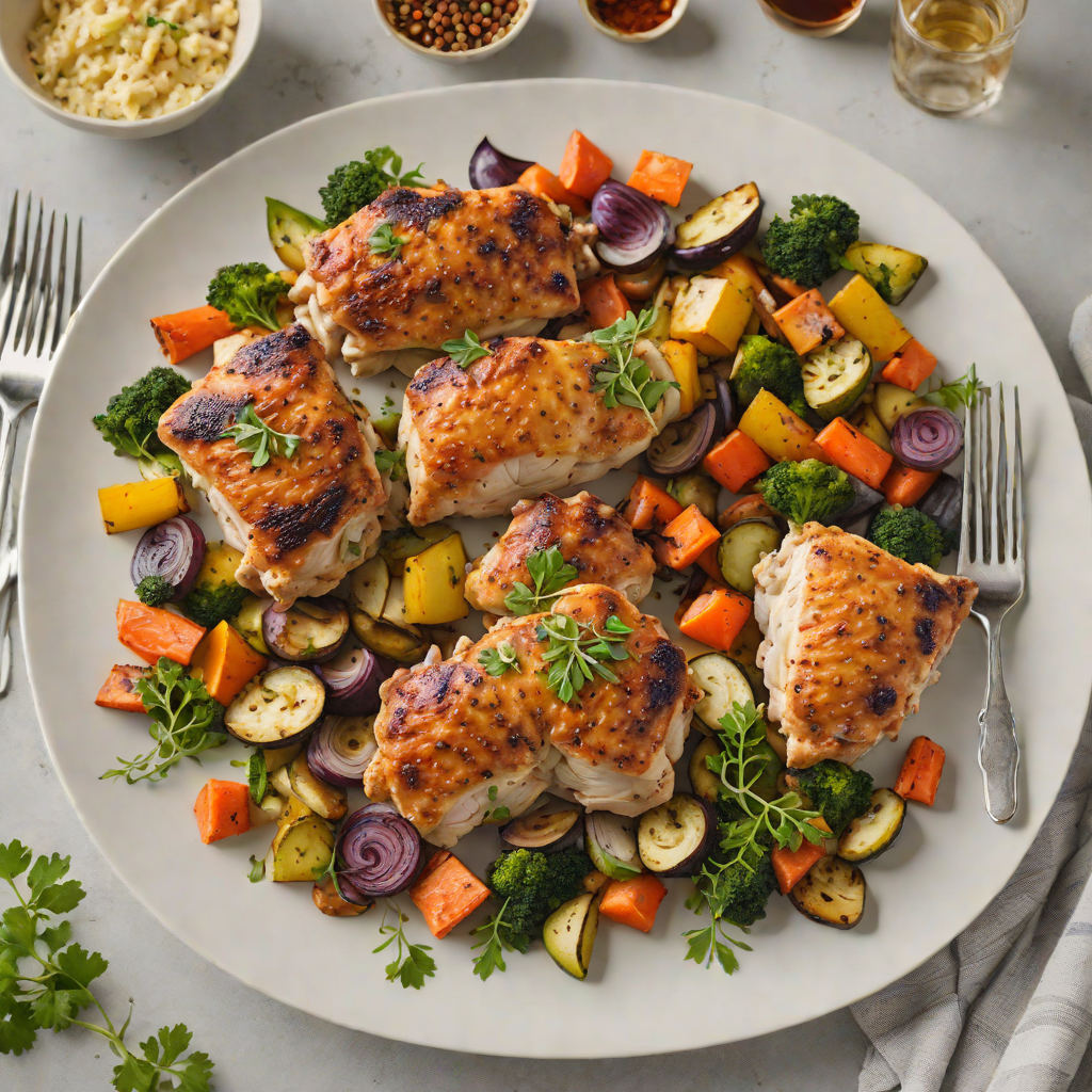 Barbell-Style Sheet Pan Spiced Chicken Thighs with Roasted Vegetables
