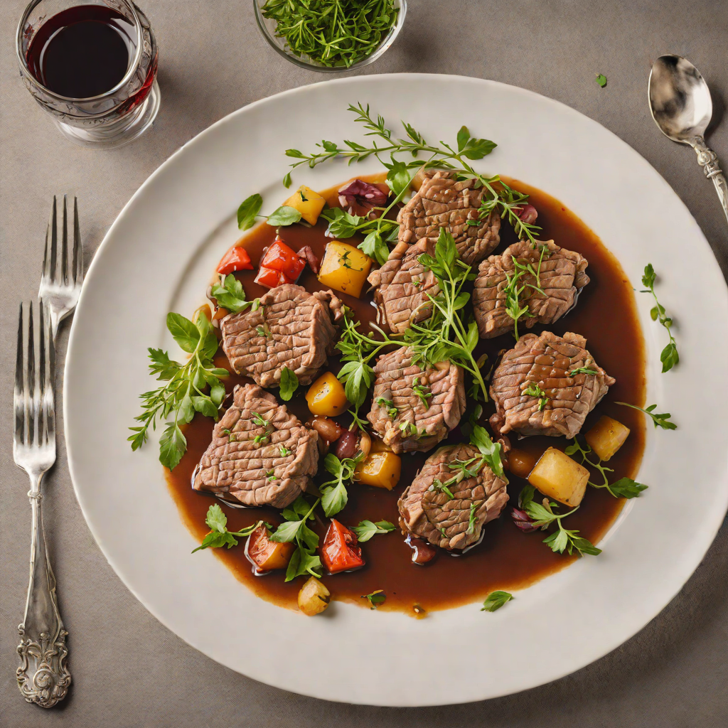 Slow-Cooked Lamb with Red Wine and Greek Herbs